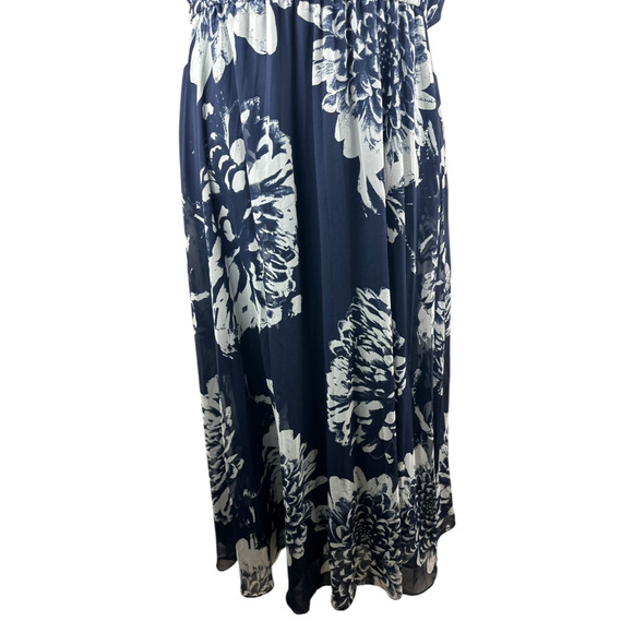 Lane Bryant Chiffon Overlay Pleated Maxi Halter Dress Navy Floral Plus Size 18 - Picture 7 of 15